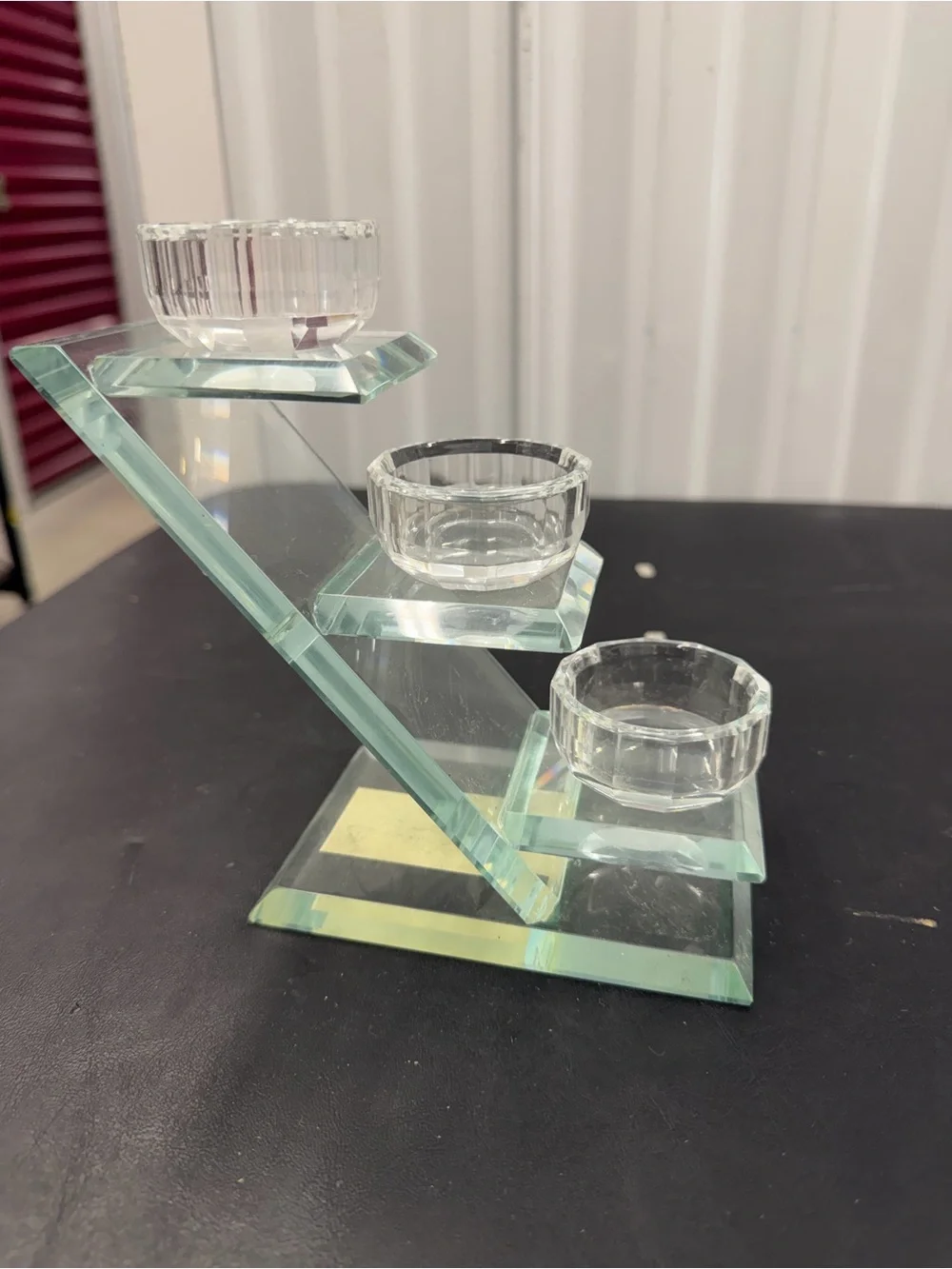 Vintage Clear Glass Three-Tier Candle Holder